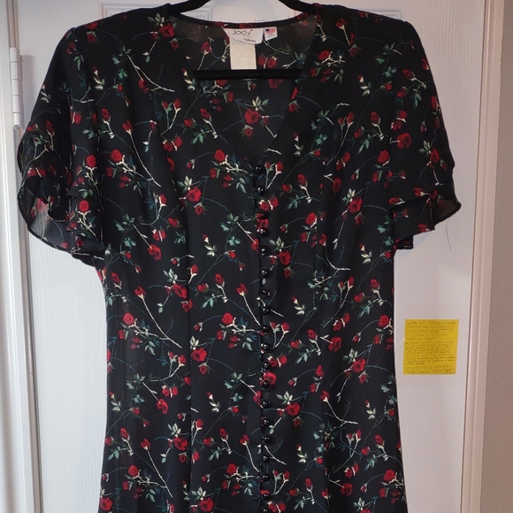 Romantic floral Black Dress with Red roses VINTAGE - Picture 7 of 15